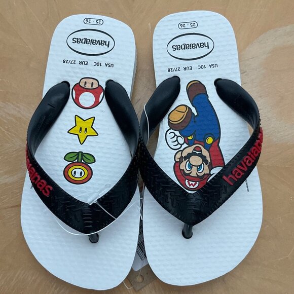 Havaianas Unisex Mario Brothers White/Black Children's Flip Flops Size 10C NWT - Picture 4 of 5